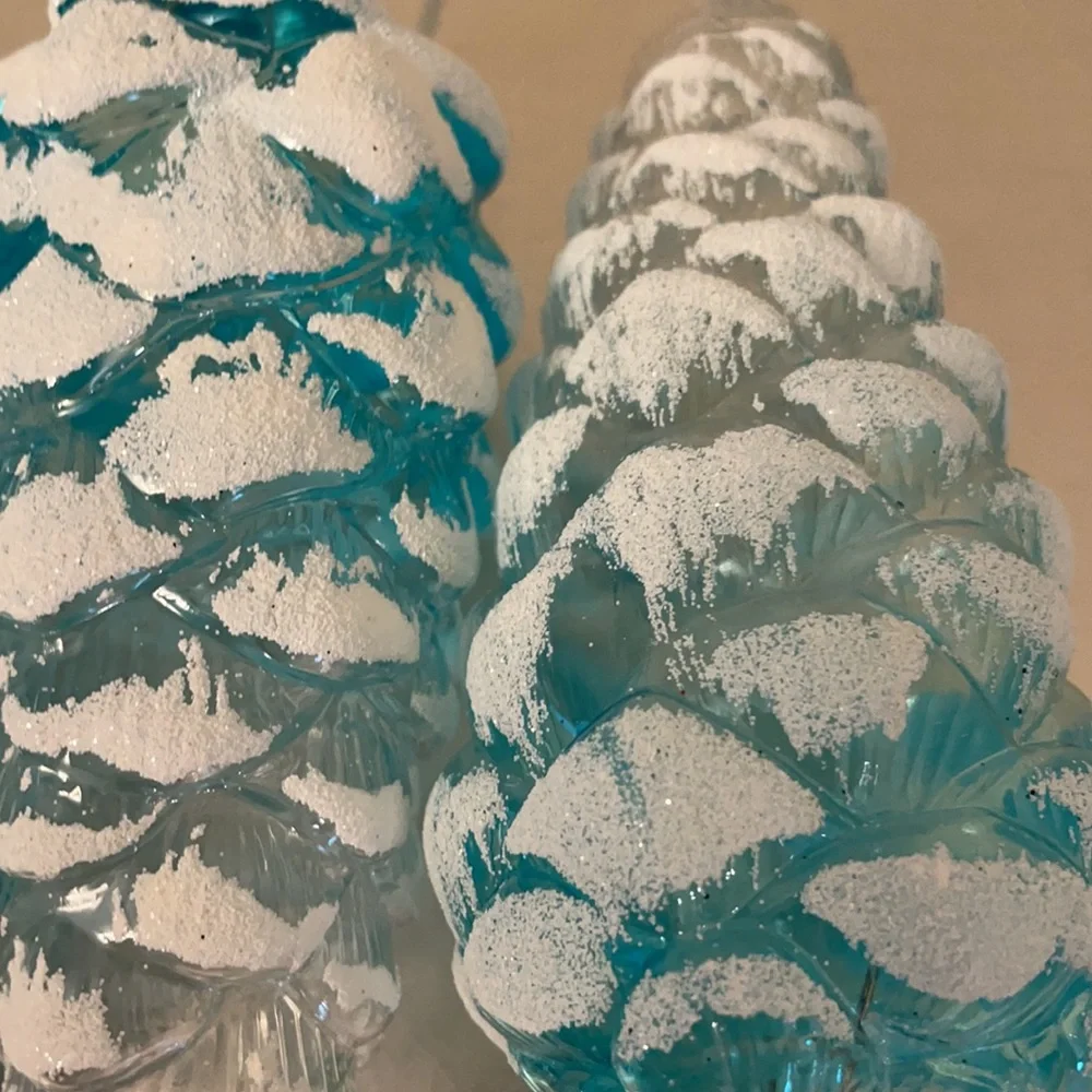 4 Shatterproof Turquoise Glitter-Frosted Pinecone Ornaments